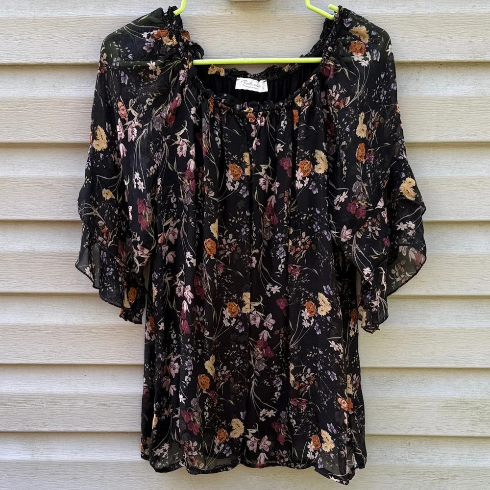 Bellambia | Silk Viscose Floral Ruffle Sleeve Blouse size Medium